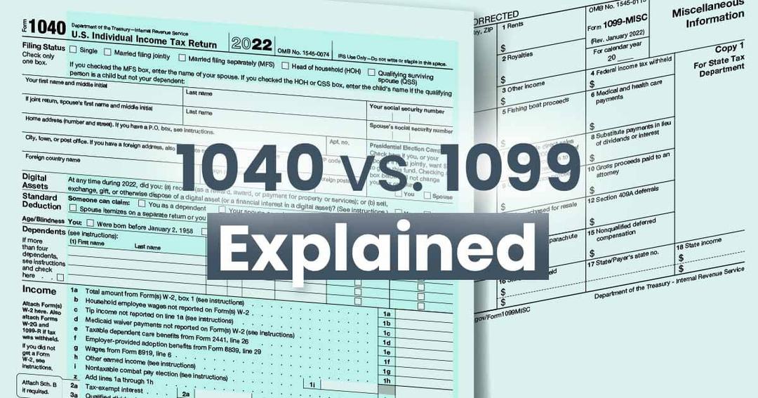 Image displaying both 1040 and 1099 tax forms.