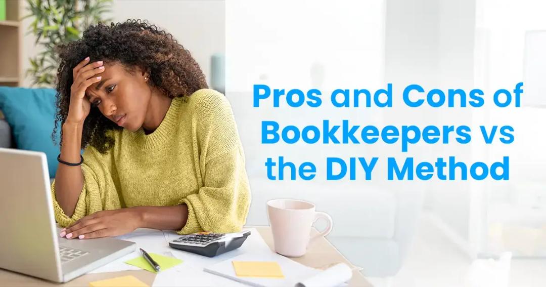 Woman researching the pros and cons of hiring a bookkeeper vs the DIY method.